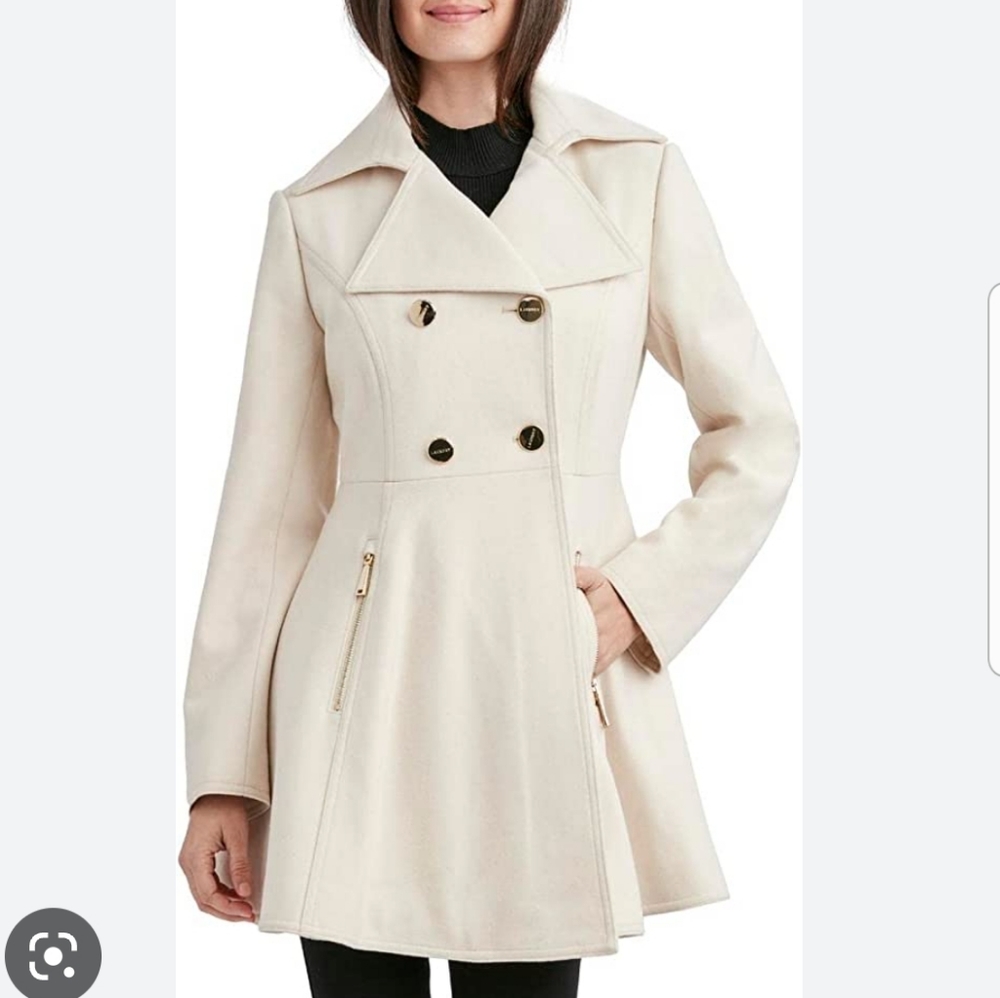 Laundry by Shelli Segal Womens Double Breasted Wool Blend Skirted Peacoat